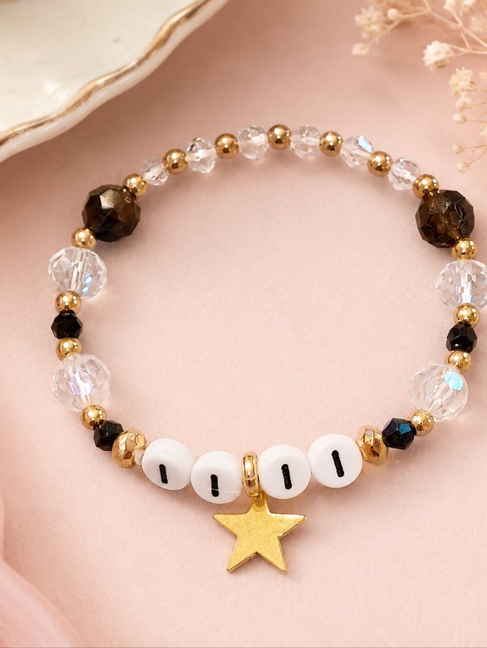 Handmade 1111 Angel Number Crystal Stretch Bracelet Gold Star Petite 5.5”